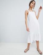 Asos Design Square Neck Drop Hem Midi Sundress - White