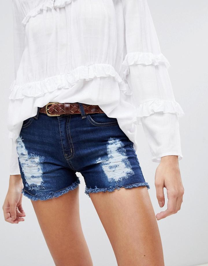 Lasula Ripped Denim Shorts - Blue