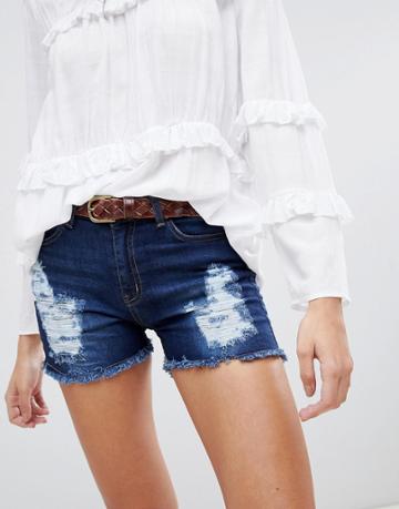 Lasula Ripped Denim Shorts - Blue