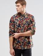 Pretty Green Shirt In All Over Camo Print In Slim Fit - Red