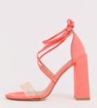 Asos Design Wide Fit Hadley Barely There Block Heeled Sandals In Neon Pink