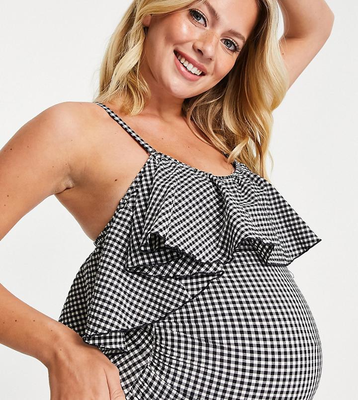 Peek & Beau Maternity Exclusive Frill Swimsuit With Detachable Straps In Gingham-multi