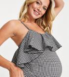Peek & Beau Maternity Exclusive Frill Swimsuit With Detachable Straps In Gingham-multi