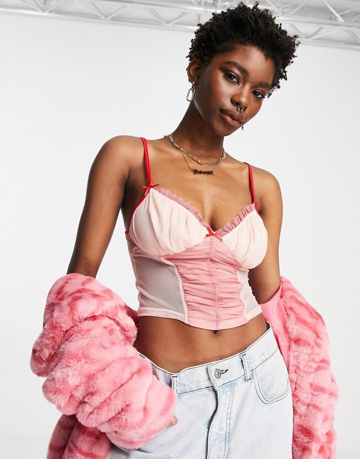 Another Reason Cropped Cami Top With Ruched Bust-pink