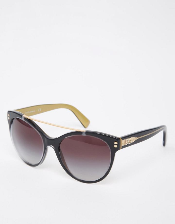 Dolce & Gabbana Round Sunglasses With Brow Bar - Black