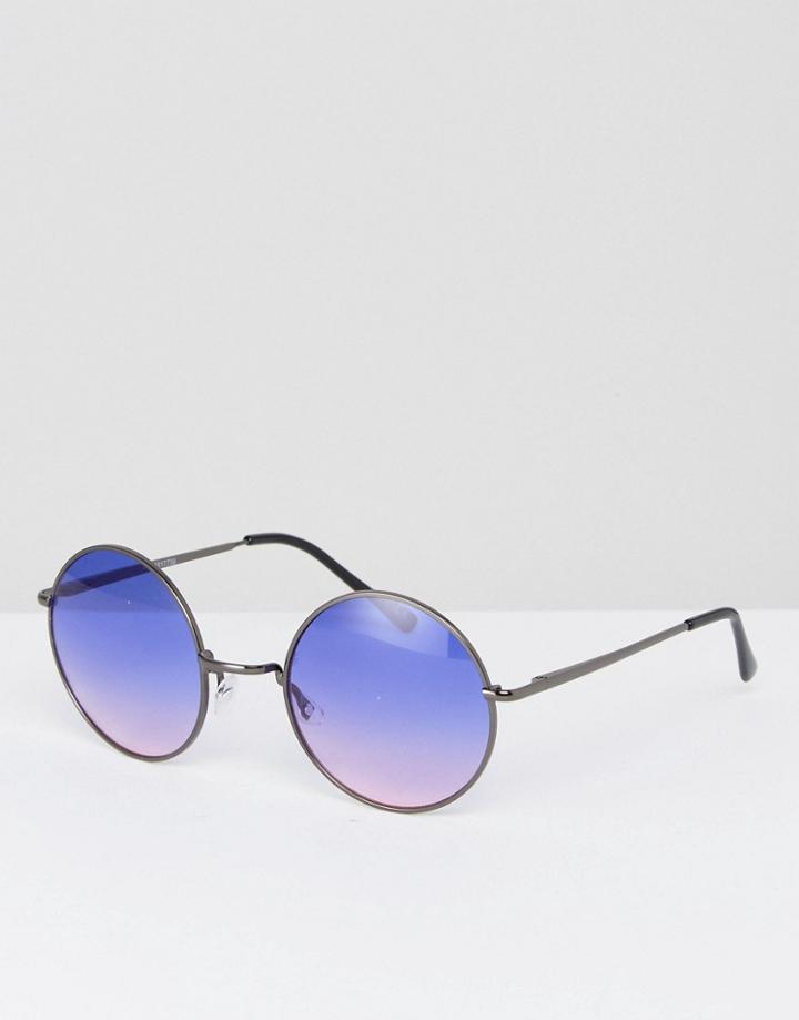 Asos Metal Round Sunglasses With Blue Grad Lens - Blue
