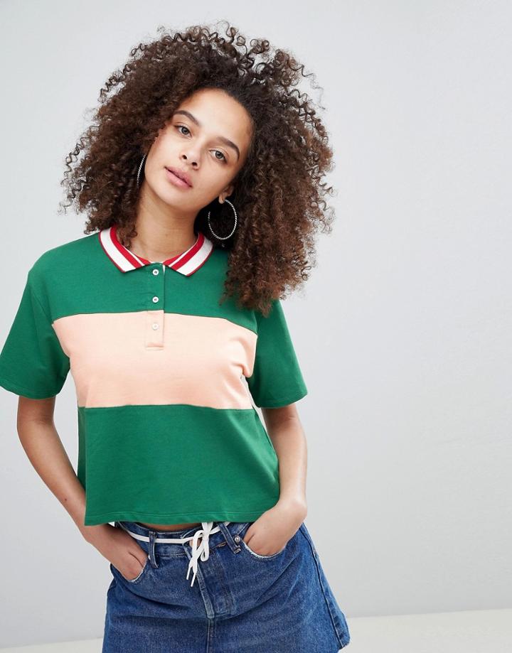 Bershka Stripe Collar Rugby Top - Red