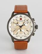 Swiss Military Watch With Brown Leather Strap - Brown