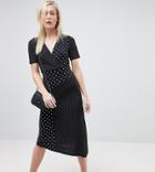 Asos Tall Midi Wrap Dress In Mixed Polka Dot With Asymmetric Hem-multi