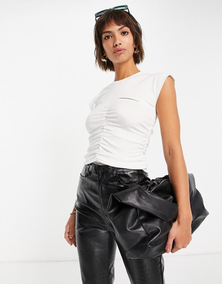 Fashion Union Ruched Front Cut Out Tee-white