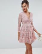 Asos Long Sleeve Lace Mini Prom Dress - Pink