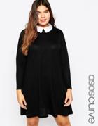 Asos Curve Knitted Swing Dress With Cute Collar - Black