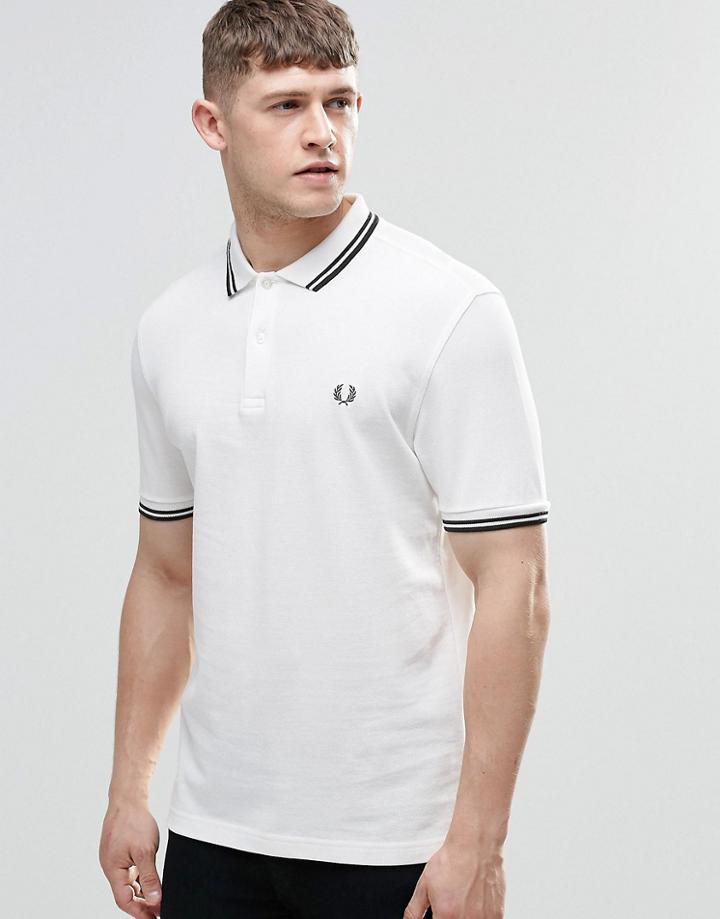 Fred Perry Polo Shirt With Twin Tip Slim Fit In White - White