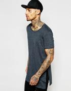 Asos Super Longline T-shirt With Extreme Side Splits And Scoop Neck In Charcoal - Washed Black