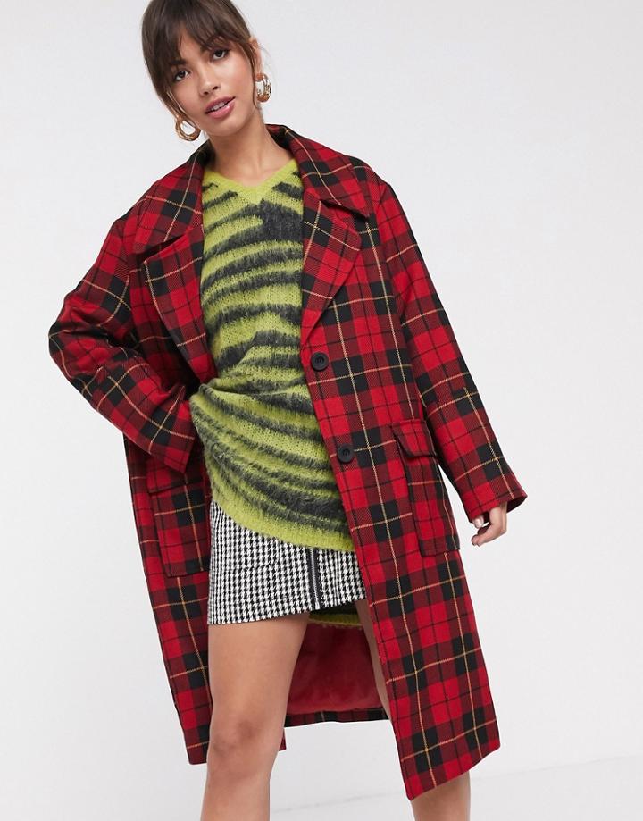 Asos Design Grunge Check Coat-multi