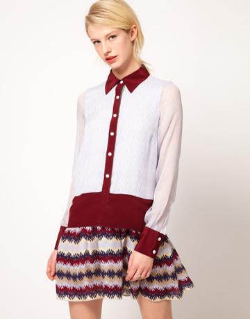 Nahm Shirt Dress With Zig Zag Print Skirt