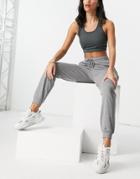 Asos Design Basic Slim Sweatpants In Charcoal Heather-grey