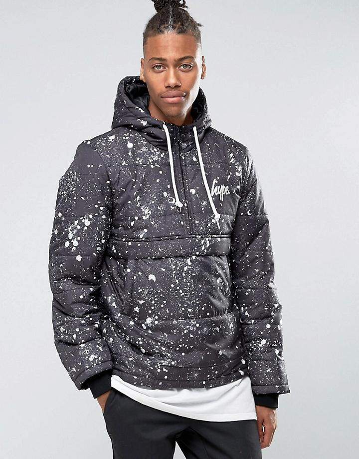 Hype Padded Overhead Jacket With Paint Splatter Print - Black