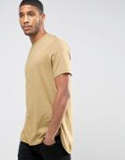 Asos Super Longline T-shirt With Curved Hem In Beige - Beige