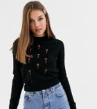 Daisy Street Sweater With Rose Embroidery-black