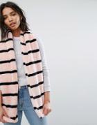 My Accessories Faux Fur Pink And Navy Striped Scarf - Pink