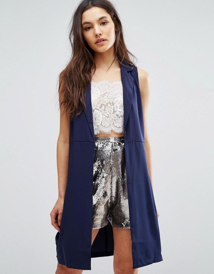 Ax Paris Longline Sleeveless Blazer - Navy