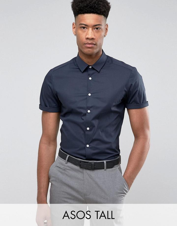 Asos Tall Slim Shirt In Navy - Navy