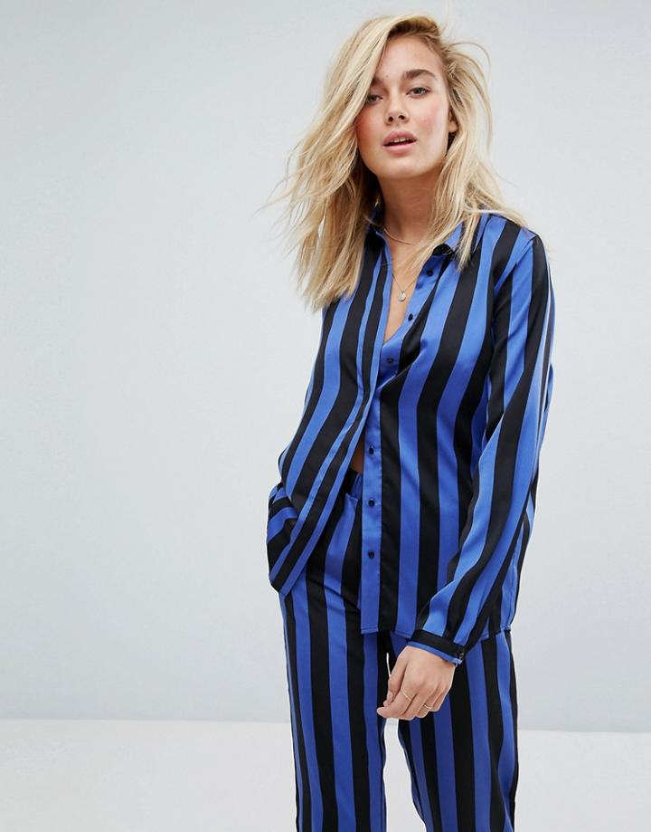 Moss Copenhagen Relaxed Shirt In Stripe Satin - Black