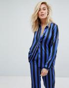 Moss Copenhagen Relaxed Shirt In Stripe Satin - Black