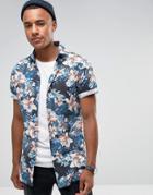 Jack & Jones Originals Short Sleeve Shirt In All Over Floral Print - Navy