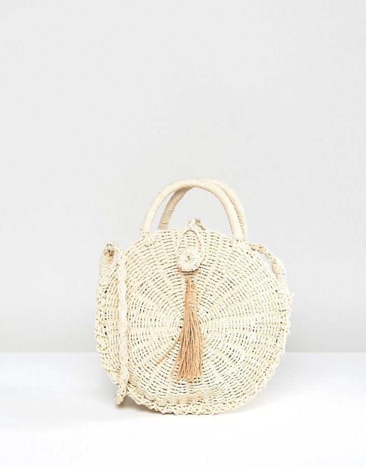South Beach Natural Straw Cross Body Bag - Beige