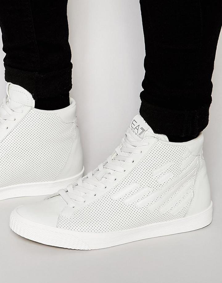 Ea7 Logo Perforated Hi Top Sneakers - White