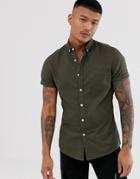 Asos Design Skinny Fit Casual Oxford Shirt In Khaki - Green