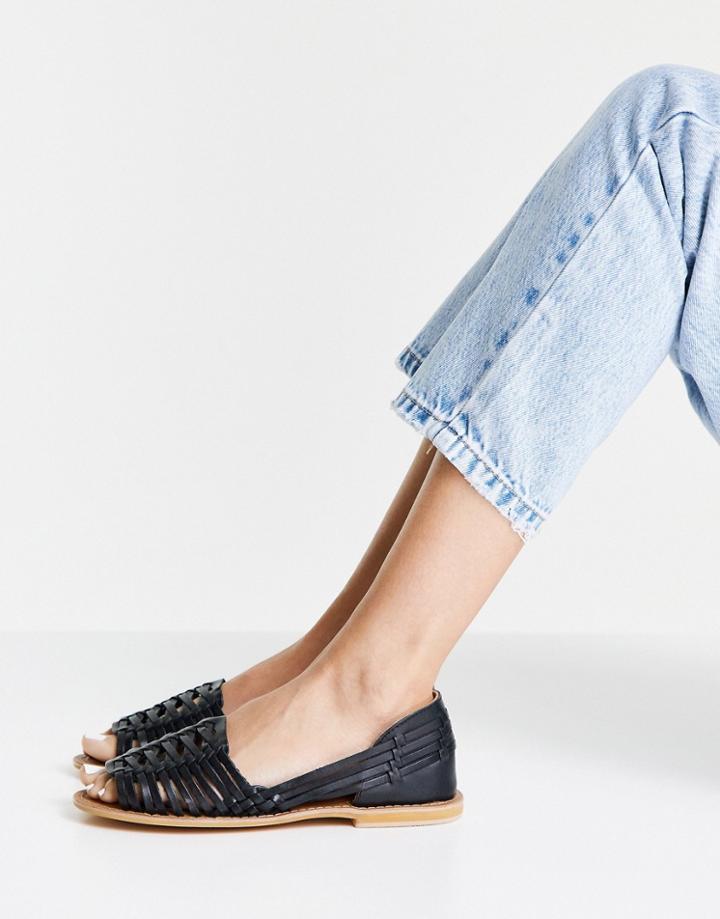 Asos Design Florentine Woven Leather Sandals In Black