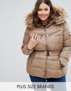 Koko Plus Padded Coat With Faux Fur Collar - Beige