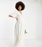 Hope & Ivy Maternity Bridal Embroidered Plunge Maxi Dress In Ivory-white