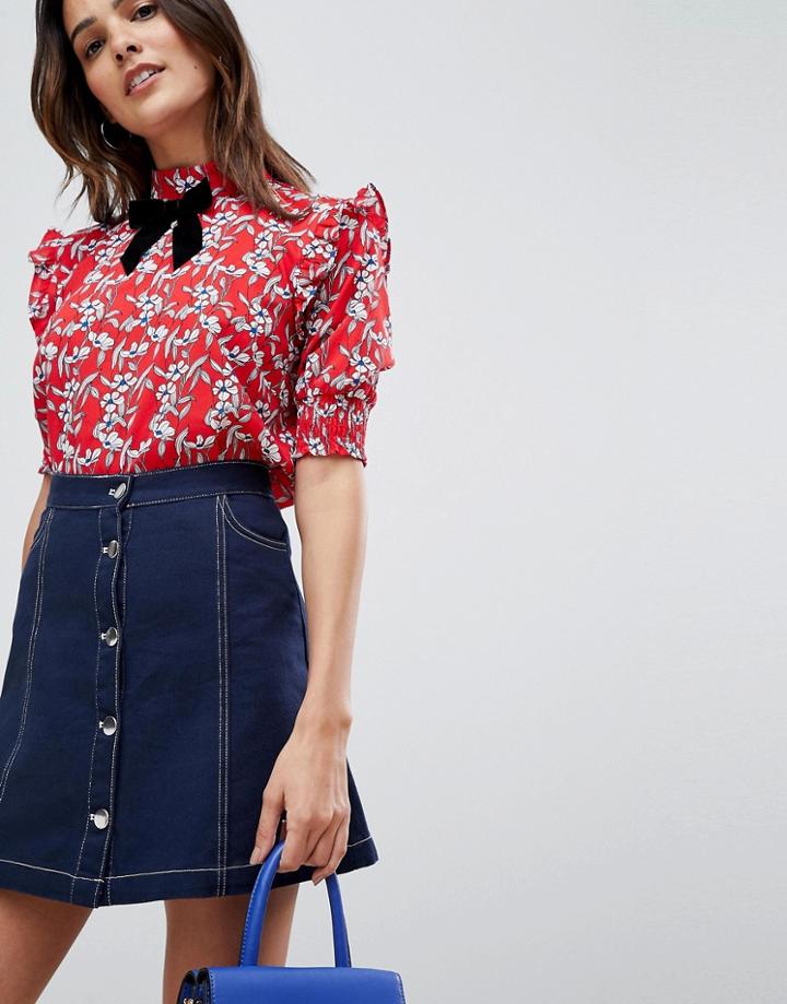 Vila Floral Blouse With Bow Detail - Multi