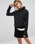 Leon And Harper Knitted Sweat Top With Contrast Ruffle Trim - Black
