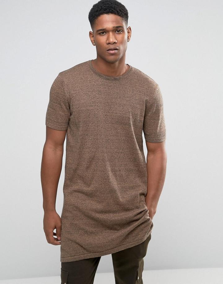 Asos Extreme Longline Knitted T-shirt With Side Splits - Brown