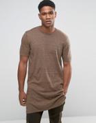 Asos Extreme Longline Knitted T-shirt With Side Splits - Brown