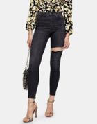 Topshop Jamie Thigh Rip Skinny Jeans In Washed Black