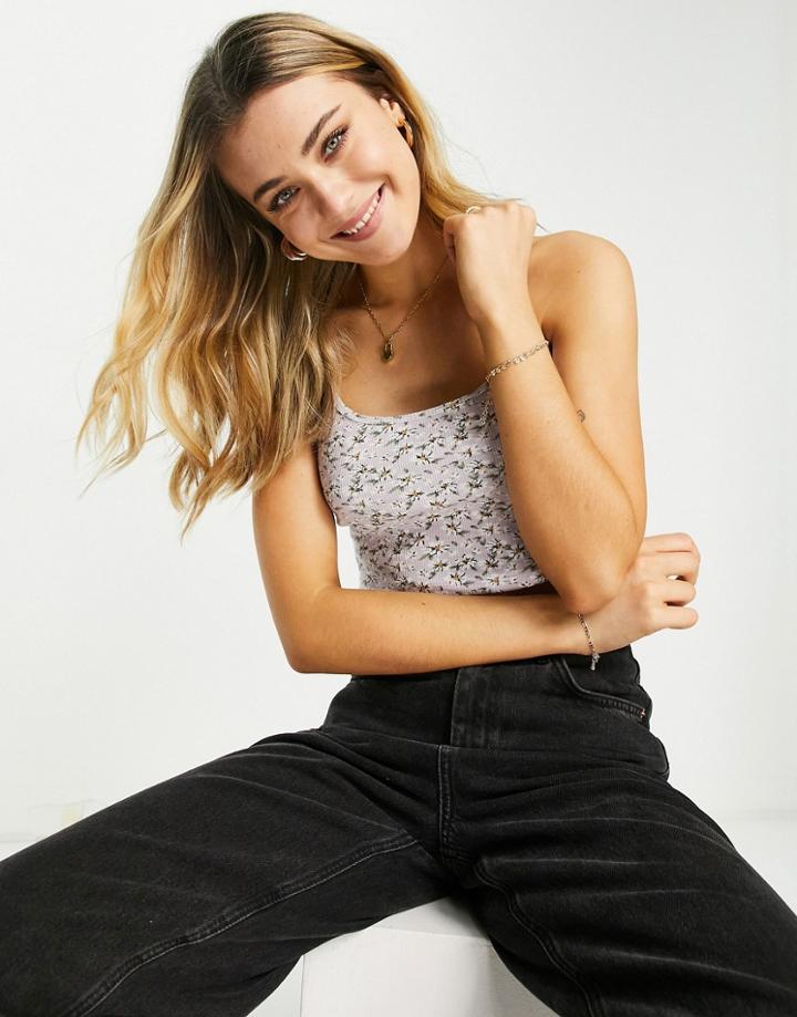 Hollister Cropped Tank Top In Lilac Floral-purple