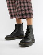 Dr Martens 1460 Pascal Embossed Black Leather Flat Ankle Boots - Black