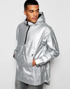 Asos Hooded Jacket In Silver With Front Pocket - Silver