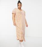 Vila Curve Exclusive Mixed Check Midi Dress In Pale Pink-multi