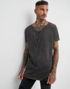 Asos Longline T-shirt In Acid Wash Gray - Gray