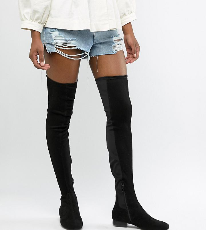 Asos Design Tall Kelby Flat Elastic Thigh High Boots-black