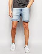 Weekday Beach Slim Denim Shorts In Blue Beat Light Wash - Blue