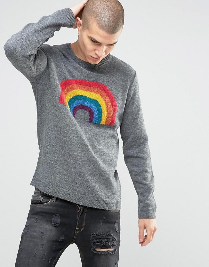 Asos Jumper With Rainbow In Boucle Yarn - Gray