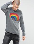 Asos Jumper With Rainbow In Boucle Yarn - Gray